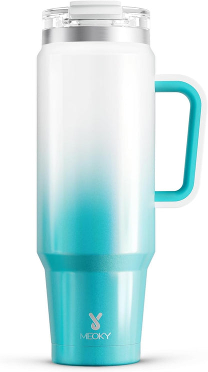 Meoky 32 oz Tumbler with Handle, Insulated Tumbler with Lid and Straw, Stainless Steel Travel Mug, Keeps Cold for 24 Hours, 100% Leak Proof, Fits in Car Cup Holder (Night)