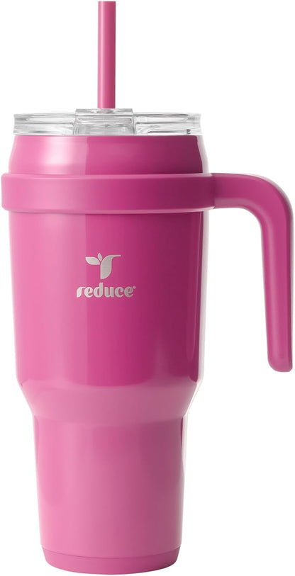 REDUCE 24 oz Stainless Steel Tumbler with Handle - Dual-Wall Vacuum Insulated Travel Mug, Sweat-Proof Lid & Reusable Straw - Keeps Drinks Cold for 24 Hrs, Fits Cupholders, Dishwasher Safe - Lilac Bud