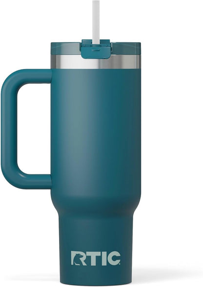 RTIC 30 oz Road Trip Tumbler Double-Walled Ceramic Lined InsulatedStainless Steel Portable Travel Coffee Mug Cup with Lid, Handle and Straw, Periwinkle Bouquet
