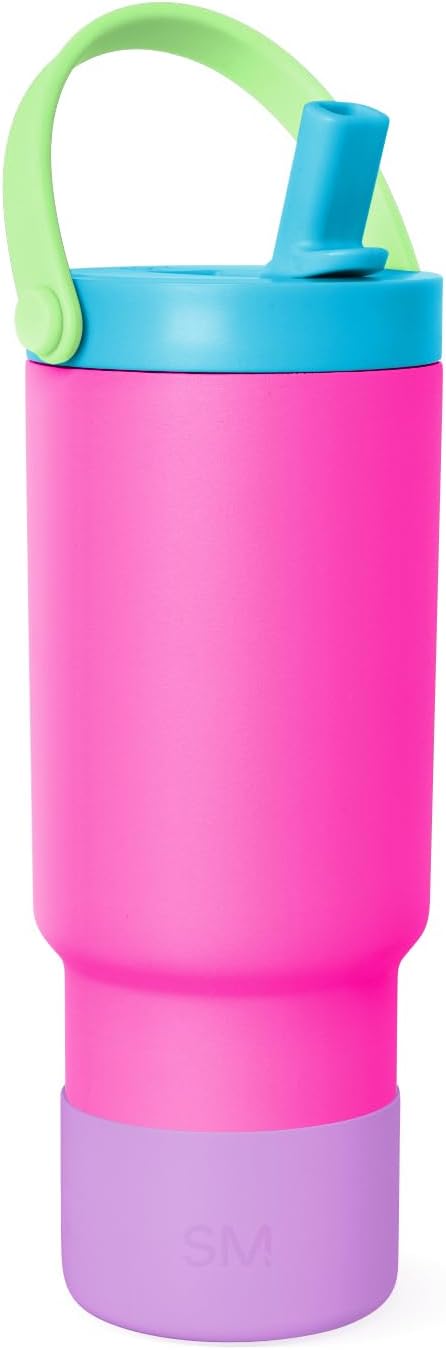 Simple Modern Trek Pivot | 24oz Kids Flip Straw Tumbler with Handle and Silicone Boot | Insulated Water Bottle Stainless Steel Cup | School Travel Jug | Seaside