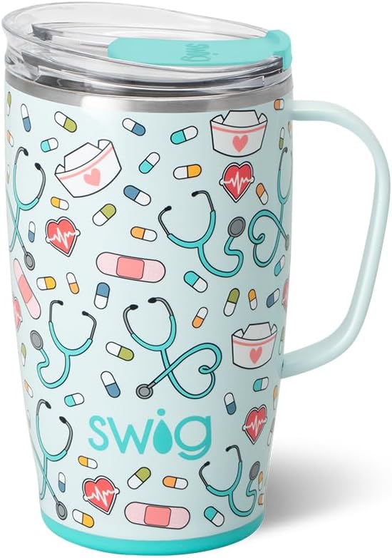 Swig Life 18oz Travel Mug, Insulated Tumbler with Handle and Lid, Cup Holder Friendly, Dishwasher Safe, Stainless Steel, Travel Coffee Cup (Honey Meadow)