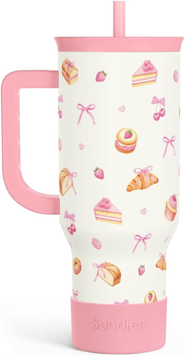 SANDJEST Pickleball 40oz Tumbler With Handle and Straw, Pickleball Queen Insulated Stainless Steel Travel Coffee Mug for Women Girls Players, Gift Idea for Birthday Christmas Mothers Day