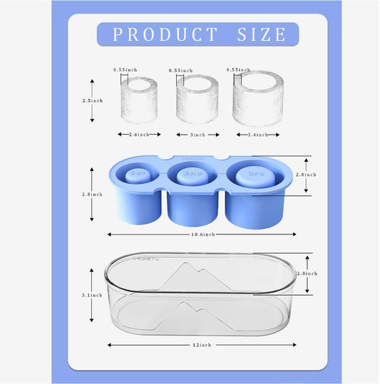 Ice Mold for Stanley Cup 30/40 Oz - Easy Fill and Release Without Touching Ice, Silicone Ice Cube Tray with Clear Lid and Bin for Freezer, Whiskey, Cocktail (Blue)