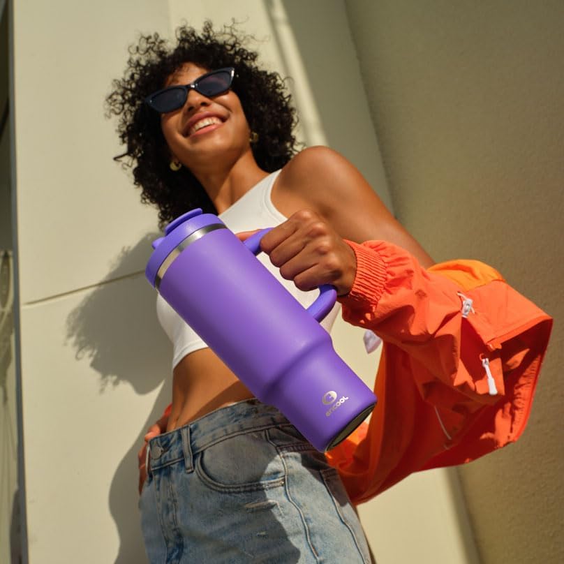 40 oz Tumbler with Handle and Straw: Stainless Steel Insulated Tumbler Keeps Cold for 24 Hours, Leakproof Travel Cup Fits in Cup Holder and BPA-Free, Cotton Candy