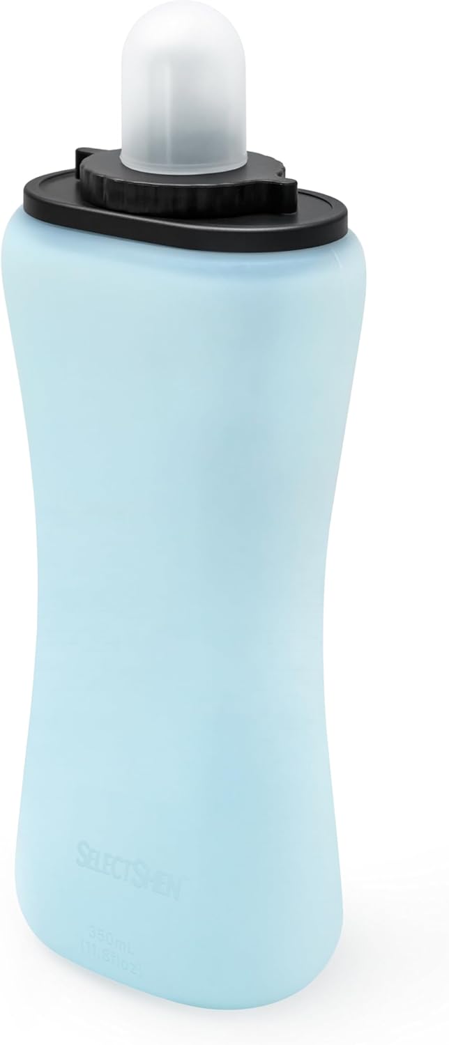 Handheld Running Water Bottle, Collapsible Water Bottle 350mL,Silicone Foldable, Odor Free,BPA-Free, Leak-Proof, Dishwasher-Safe, Hot & Cold Drinks, Running, Camping,Travel (Blue)