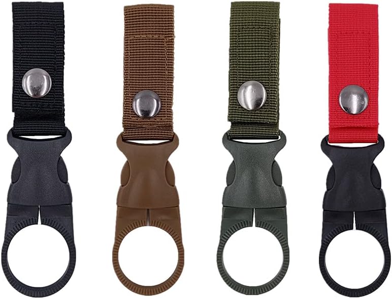4PCS Bottle Clip Hanging Portable Water Bottle Ring Holder Keychain Mineral Water Bottle Clip for Backpack Belt Nylon Webbing Strap for Outdoor Tactical Camping Hiking