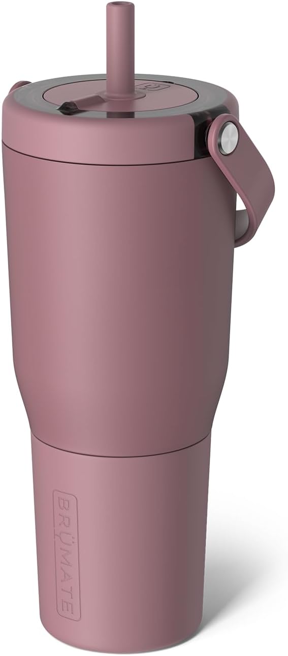 BrüMate Resa 35oz 100% Leakproof Tumbler w/Handle & Straw | Flexible SoftSip Straw | Silicone Sleeve for Durability | Stainless Steel | Cup Holder & Travel Friendly Water Bottle (Java)