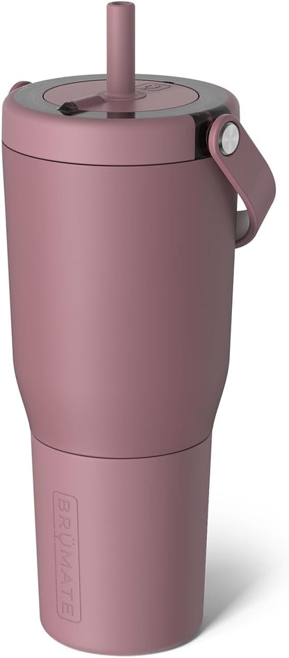 BrüMate Resa 35oz 100% Leakproof Tumbler w/Handle & Straw | Flexible SoftSip Straw | Silicone Sleeve for Durability | Stainless Steel | Cup Holder & Travel Friendly Water Bottle (Java)