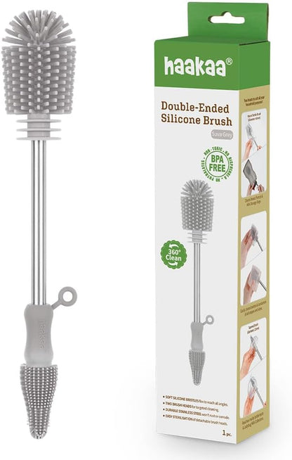 Haakaa Silicone Cleaning Brush Kit – Household Cleaning Brushes for Bottles and Crevices – Food-Grade Silicone: Dishwasher Safe (Brush-Blush)