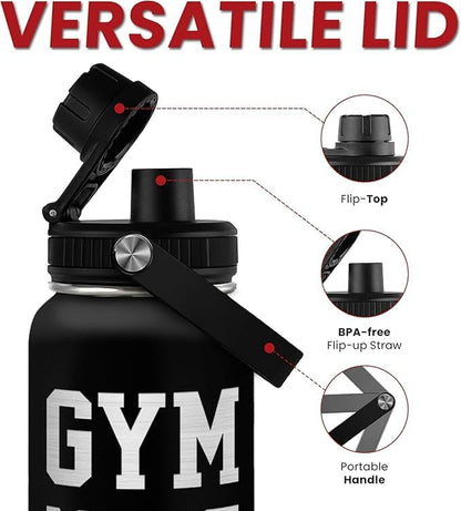 SANDJEST Gym Insulated Engraved Stainless Steel Water Bottle 32oz, Vacuum Chug Lid Travel Tumbler For Men Friends Dad Gymer Trainer, Gym Mode on, Birthday Christmas Father's Day