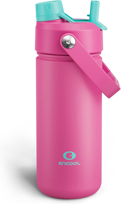 ENCOOL Insulated Water Bottle with Straw Stainless Steel Water Bottle, Leak-Proof, BPA-Free, Double Wall Vacuum Keeps Cold for 24 Hours for Sports, Travel, School (26 oz, Cotton Candy) - Colors C