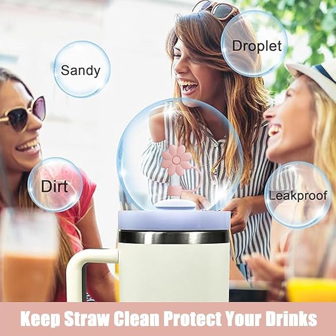 Flower Straw Covers Toppers for Stanley Cups 30&40 Oz Tumbler with Handle Accessories 4PCS Silicone Straw Caps Reusable Straws Tips Protectors for Stanley Cup 10mm 0.4in Straws,Off White