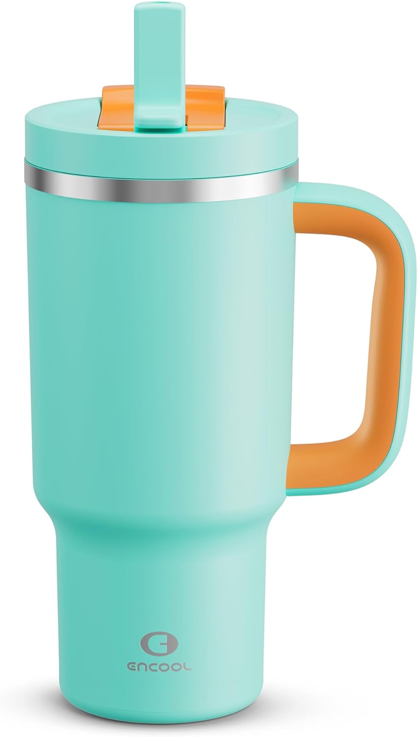 40 oz Tumbler with Handle and Straw: Stainless Steel Insulated Tumbler Keeps Cold for 24 Hours, Leakproof Travel Cup Fits in Cup Holder and BPA-Free, Cotton Candy