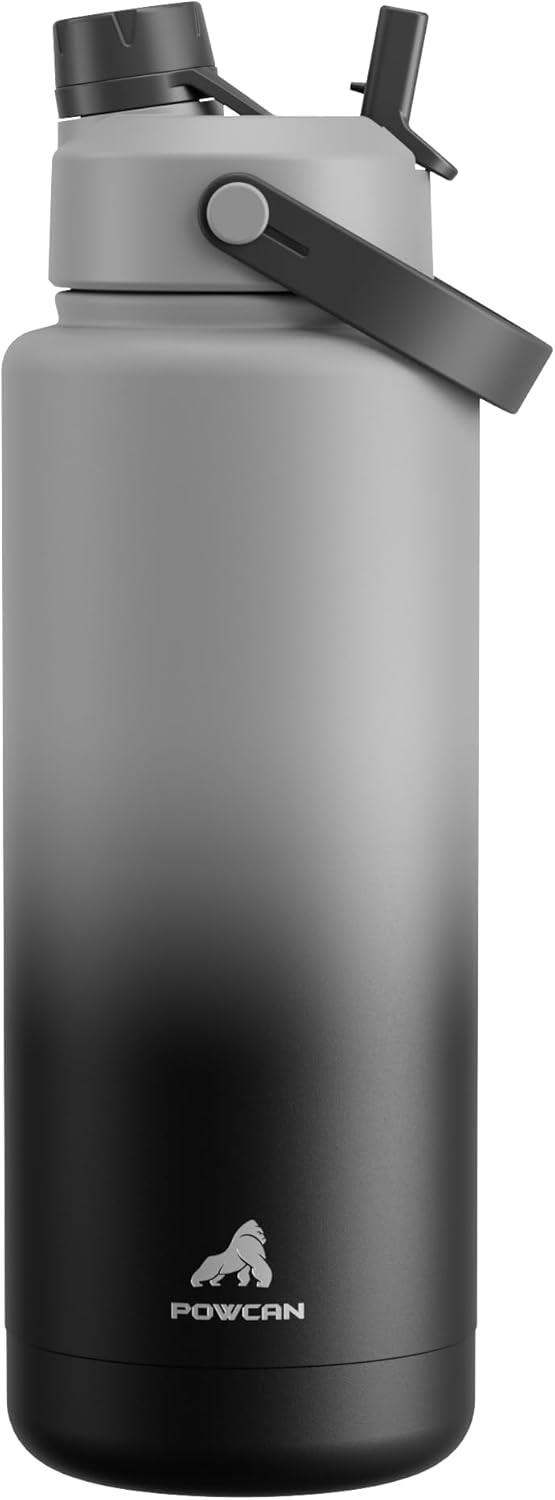 POWCAN 26 oz Insulated Water Bottle with 2-in-1 Straw and Spout Lid, Keep Cold 24H, Leak-Proof, Fits in Car Cup Holder, Stainless Steel Water Bottle for Sports, Travel, and School (Mint)