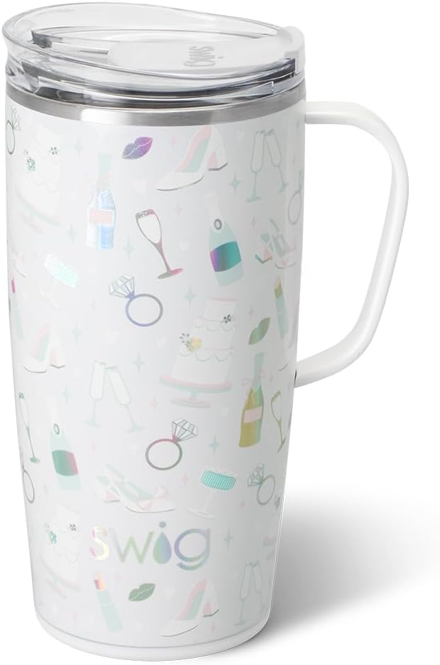 Swig Life 18oz Travel Mug, Insulated Tumbler with Handle and Lid, Cup Holder Friendly, Dishwasher Safe, Stainless Steel, Travel Coffee Cup (Honey Meadow)