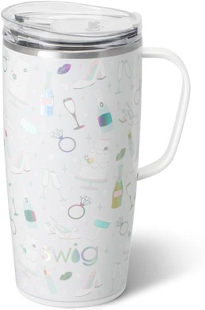 Swig Life 18oz Travel Mug, Insulated Tumbler with Handle and Lid, Cup Holder Friendly, Dishwasher Safe, Stainless Steel, Travel Coffee Cup (Honey Meadow)