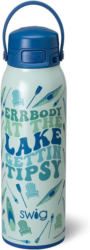 Swig Life 36oz Insulated Water Bottle, Travel Water Bottle with Straw and Lid, Cup Holder Friendly, Stainless Steel (Pickleball)