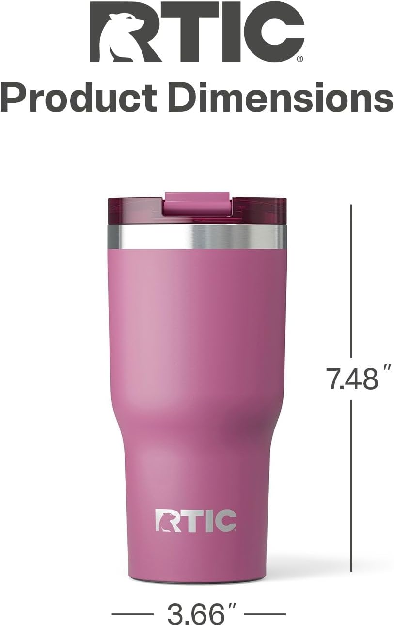 RTIC 20oz Essential Tumbler with Lid, Ceramic Lined, Insulated, Stainless Steel, Metal, Double Wall Vacuum-Insulation, Travel Cup for Iced Coffee, Tea, Hot and Cold Drink, Graphite
