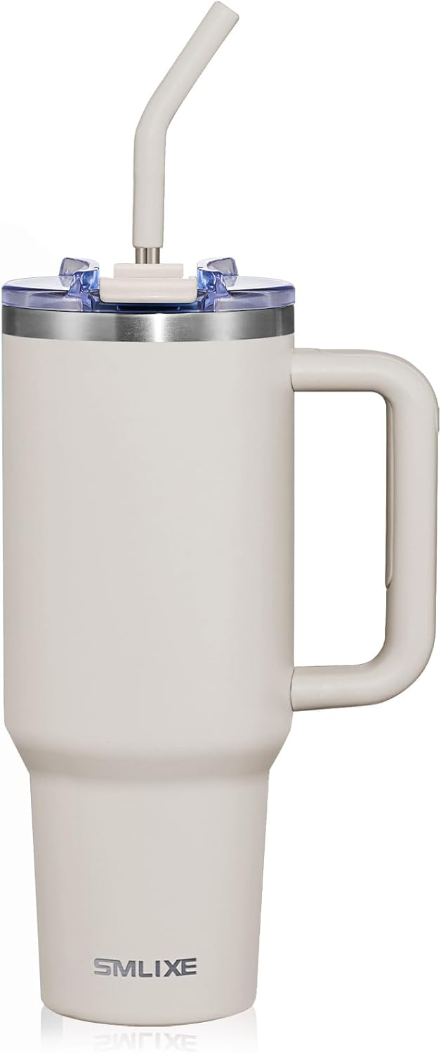 40 oz Tumbler with Handle and Straw Lid,Insulated Reusable Stainless Steel Water Bottle Travel Mug，Cupholder Friendly Double Wall Vacuum Sealed Cup (Black)