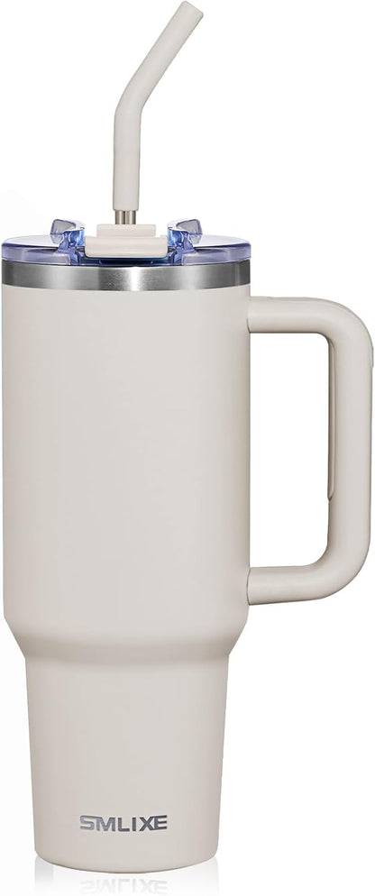 40 oz Tumbler with Handle and Straw Lid,Insulated Reusable Stainless Steel Water Bottle Travel Mug，Cupholder Friendly Double Wall Vacuum Sealed Cup (Black)