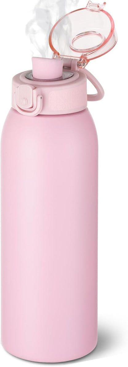 Insulated Water Bottle 24 oz with Dustproof Lid, Carry Handle & Tea Infuser, BPA-Free & Leakproof, Stainless Steel Water Bottles Ideal for Fitness, Hiking, Office & Outdoor Use (Black)
