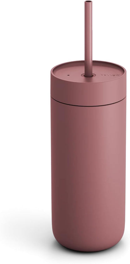 Fellow 16 oz Carter Cold Travel Mug for Water, Iced Tea, Coffee, Smoothies, Iced Coffee & more - Stainless Steel Vacuum-Insulated Iced Coffee tumbler with Spill Resistant lid and straw - Sienna