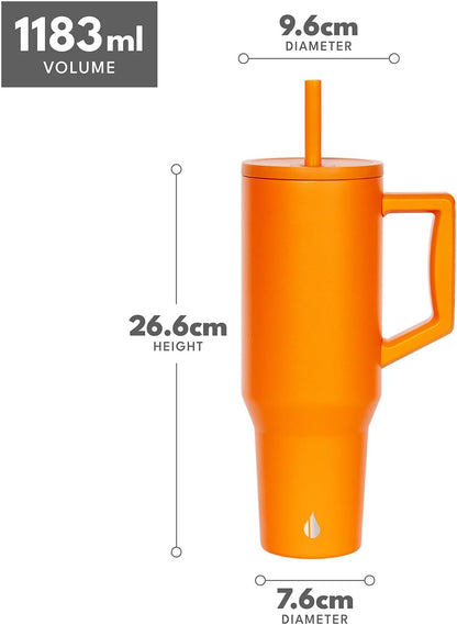 Elemental 32 oz 100% Leak Proof Tumbler with Handle & Straw - Stainless Steel Double Wall Insulated Tumbler for Hot and Cold Beverages - Travel Coffee Mug with Sip & Straw Lid - White - Colors A