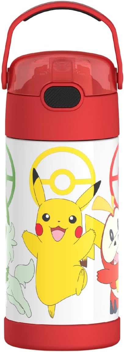 THERMOS FUNTAINER Water Bottle with Straw - 12 Ounce - Kids Stainless Steel Vacuum Insulated Water Bottle with Lid, Bluey - Colors A