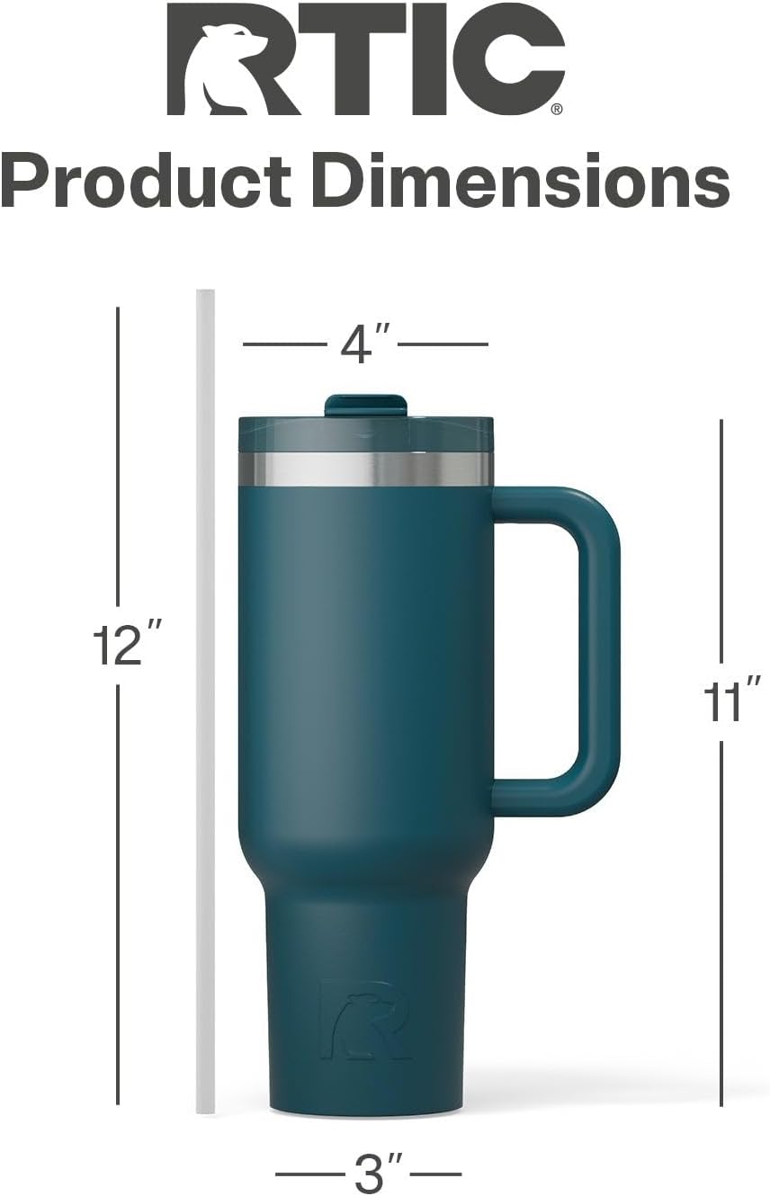 RTIC 30 oz Road Trip Tumbler Double-Walled Ceramic Lined InsulatedStainless Steel Portable Travel Coffee Mug Cup with Lid, Handle and Straw, Periwinkle Bouquet