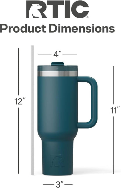 RTIC 30 oz Road Trip Tumbler Double-Walled Ceramic Lined InsulatedStainless Steel Portable Travel Coffee Mug Cup with Lid, Handle and Straw, Periwinkle Bouquet