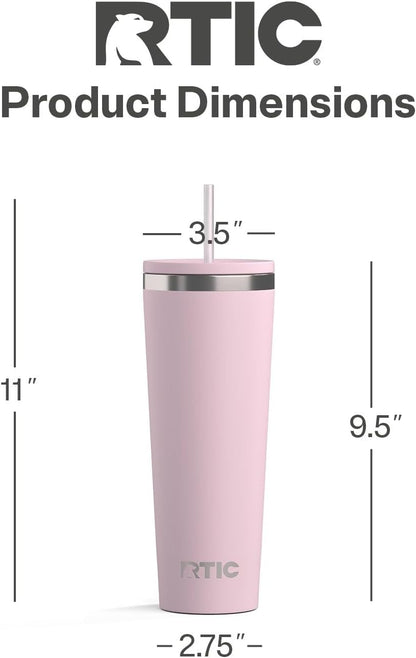 RTIC 20oz Everyday Tumbler Insulated Stainless Steel Portable Travel Coffee Cup with Straw, Ceramic Lining, Spill-Resistant Lid, BPA-Free, Hot and Cold Drink, Beach