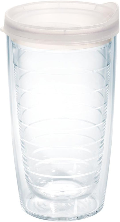 Tervis Clear & Colorful Lidded Made in USA Double Walled Insulated Tumbler Travel Cup Keeps Drinks Cold & Hot, 24oz, Black Lid, 1 Count (Pack of 1)
