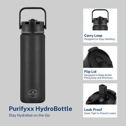 HydroBottle | Stainless Steel Filtered Water Bottle, 24 oz | BPA-Free, Removes Lead, Chlorine, Arsenic, VOCs | Filter Lasts 3 Months, Replaces 568 Plastic Bottles (Foam)