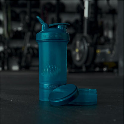 BlenderBottle Shaker Bottle with Pill Organizer and Storage for Protein Powder, Classic V2 ProStak System, 22-Ounce, Midnight Black