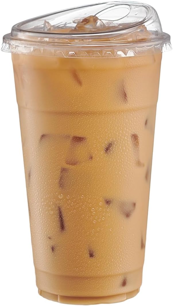 GUSTO Clear Plastic Cups with Lids [24 oz - 100 Count - Disposable Iced Coffee Drink Cups with Strawless Sip Lids for Smoothies, Juices, and More - (Formerly Comfy Package)