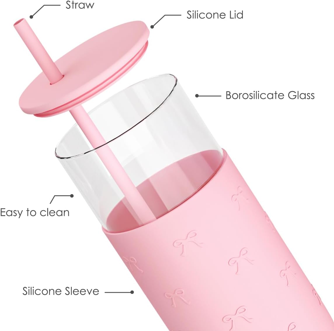 SANDJEST Glass Tumbler with Straw and Lid, Glass Water Bottle with Silicone Sleeve 20oz, Smoothie, Iced Coffee Cup, Gifts for Women Teen Girls Birthday Christmas (Cream)