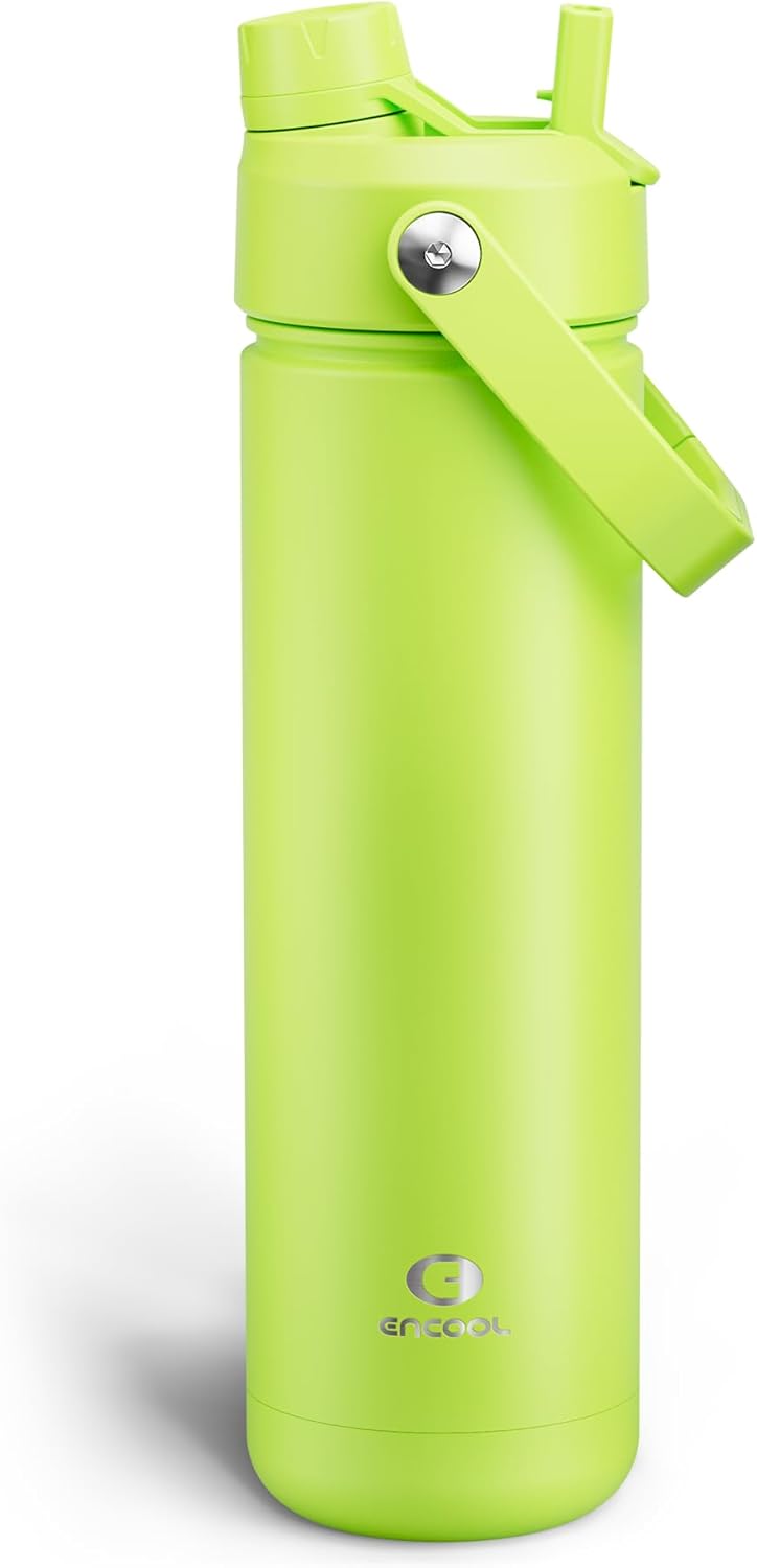 ENCOOL Insulated Water Bottle with Straw Stainless Steel Water Bottle, Leak-Proof, BPA-Free, Double Wall Vacuum Keeps Cold for 24 Hours for Sports, Travel, School (26 oz, Cotton Candy) - Colors A