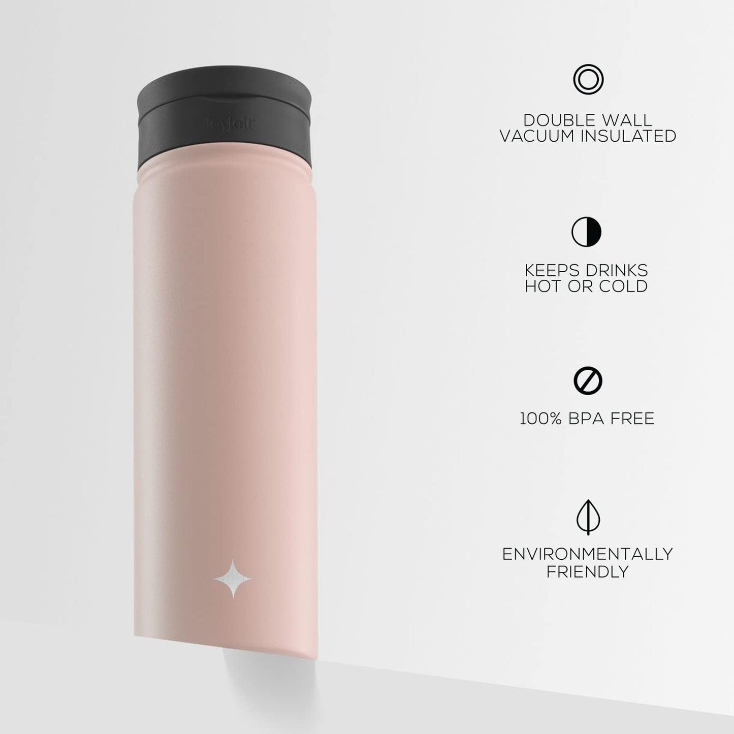 JoyJolt Triple Insulated Water Bottle with Straw Lid AND Flip Lid! 22oz Water Bottle, 12 Hour Hot/Cold Vacuum Insulated Stainless Steel Water Bottle. BPA-Free Leakproof Water Bottles - Thermos Bottle