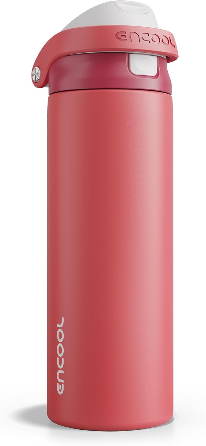 ENCOOL Leakproof Insulated Water Bottle with Straw Dual-Sip Water Bottle Bag-Safe Design for Work, Commute & Gym – Keeps Drinks Cold All Day, 24 oz, Lemonade Pink - Colors B