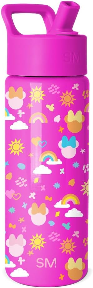 Simple Modern Disney Minnie Mouse Kids Water Bottle with Straw Lid | 14oz Insulated Stainless Steel Kids Tumbler & Spill Proof Toddler Cup for School, Girls, Boys | Summit | Minnie Mouse Fun - Colors B