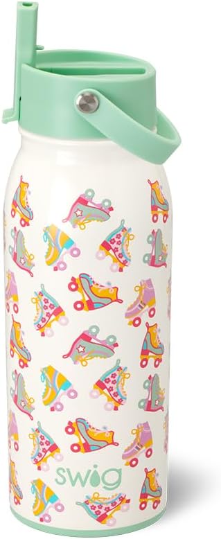 Swig Life 36oz Insulated Water Bottle, Travel Water Bottle with Straw and Lid, Cup Holder Friendly, Stainless Steel (Pickleball)