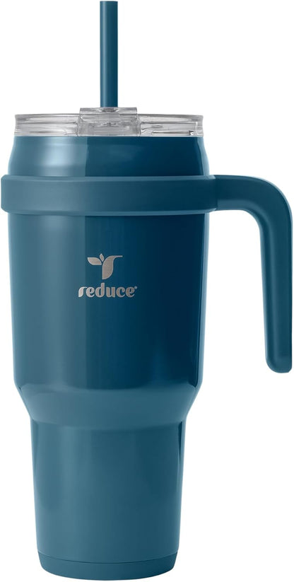 REDUCE 24 oz Stainless Steel Tumbler with Handle - Dual-Wall Vacuum Insulated Travel Mug, Sweat-Proof Lid & Reusable Straw - Keeps Drinks Cold for 24 Hrs, Fits Cupholders, Dishwasher Safe - Lilac Bud