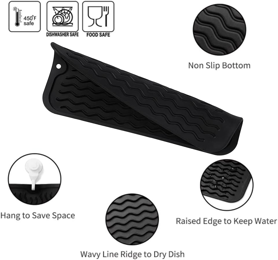 MicoYang Silicone Dish Drying Mat for Multiple Usage,Easy clean,Eco-friendly,Heat-resistant Silicone Mat for Kitchen Counter,Sink,Bar,Bottle,or Cup Green M 17 inches x 6 inches