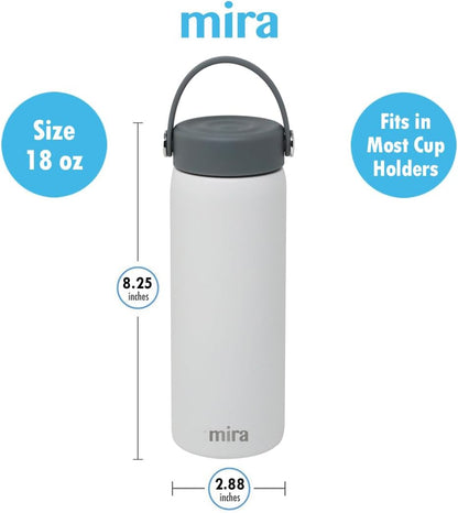 MIRA 18 oz Tea Infuser Thermo - Stainless Steel Travel Bottle with Removable Strainer for Loose Leaf Tea - Insulated Hot & Cold Brew Steeper - White