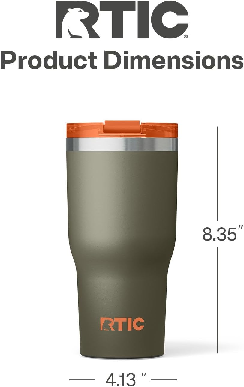 RTIC 20oz Essential Tumbler with Lid, Ceramic Lined, Insulated, Stainless Steel, Metal, Double Wall Vacuum-Insulation, Travel Cup for Iced Coffee, Tea, Hot and Cold Drink, Graphite