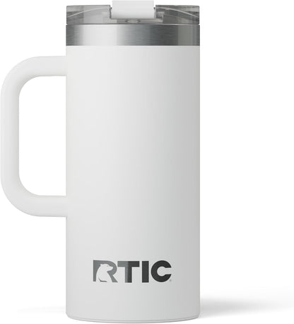 RTIC 20oz Road Trip Travel Mug with Lid and Handle, Ceramic Lined, Insulated, Stainless Steel, Metal, Double Wall Vacuum-Insulation, Portable Coffee, Tea Cup for Hot and Cold Drink, Black