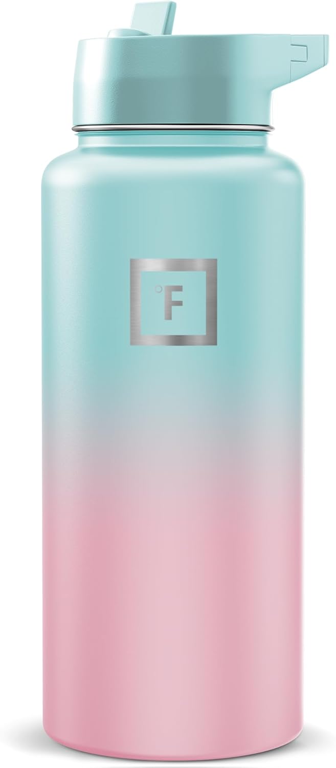 IRON °FLASK Camping & Hiking Hydration Flask with Straw, Wide Mouth Insulated Stainless Steel Sports Water Bottle - 22 oz Aurora