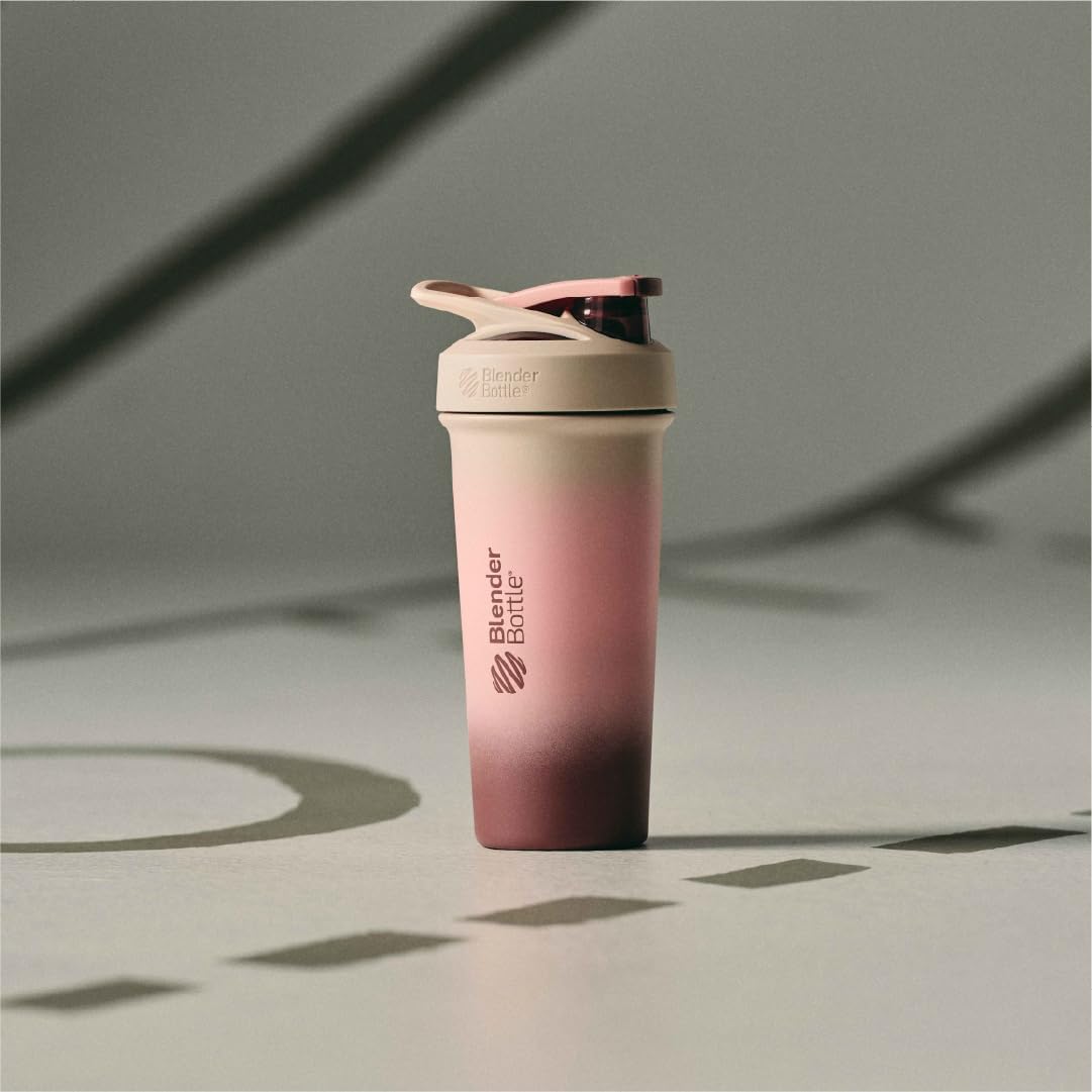 BlenderBottle Strada Shaker Cup Insulated Stainless Steel Water Bottle with Wire Whisk, 24-Ounce, White