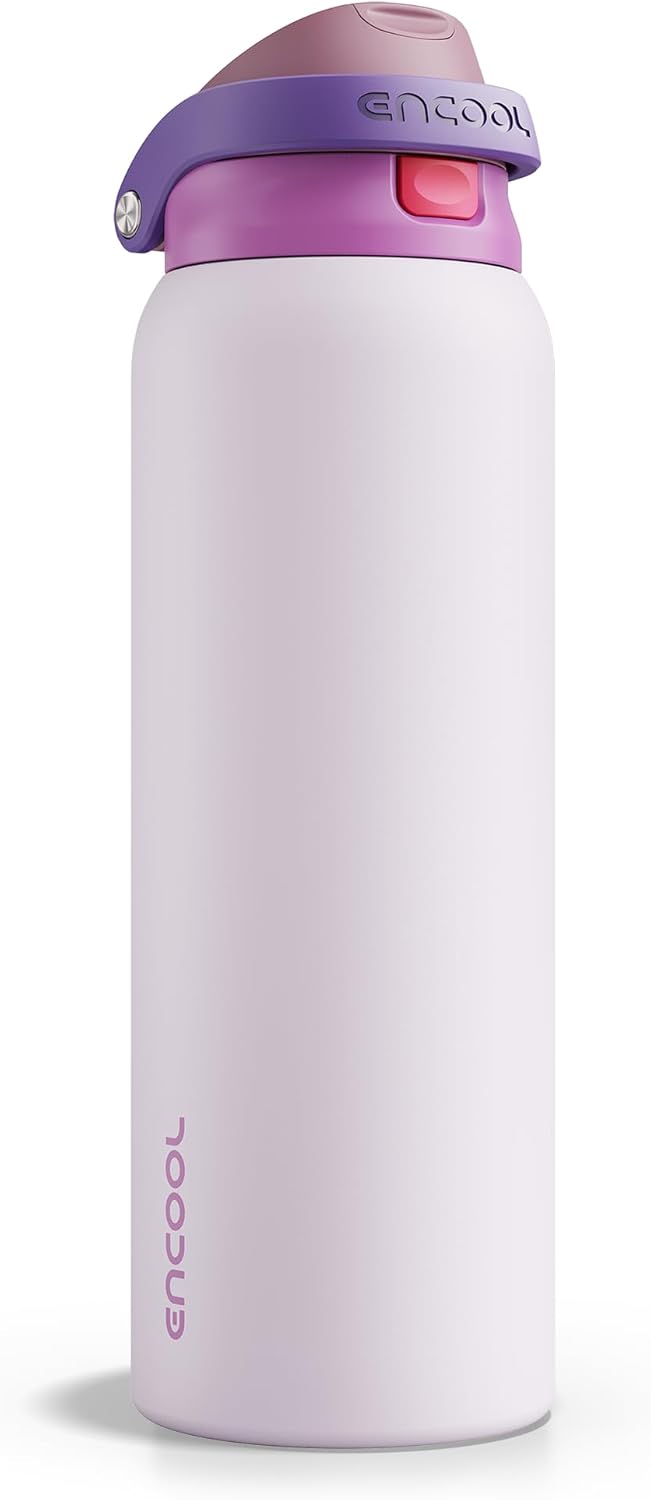 ENCOOL Leakproof Insulated Water Bottle with Straw Dual-Sip Water Bottle Bag-Safe Design for Work, Commute & Gym – Keeps Drinks Cold All Day, 24 oz, Lemonade Pink - Colors B