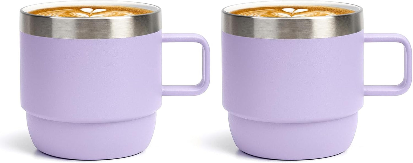 Zenbo 8 oz Stackable Espresso/Coffee Cups with Magnetic Lid, Ceramic-Lined 18/8 Stainless Steel Mini Tumblers, Double-Wall Vacuum Insulated & Dishwasher Safe for Travel & Office (Sage Green-2 Pack)